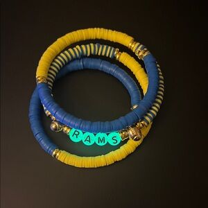 Hand Crafted Rams Blue and Yellow Wrap Bracelet With Football Charms